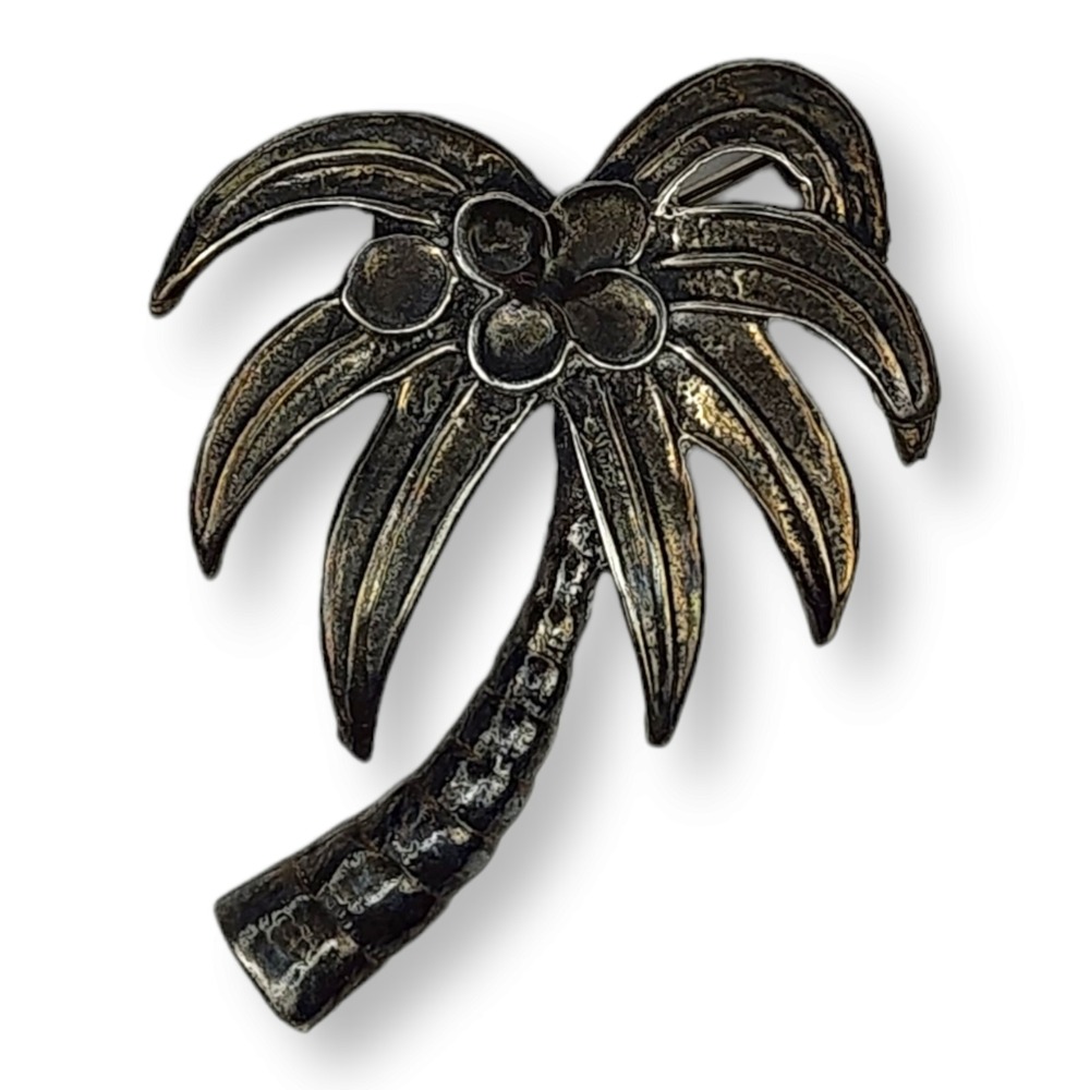 Vintage Sterling‎ Silver 925 Palm Tree Brooch Pin 2" Silver Excellent Tropical